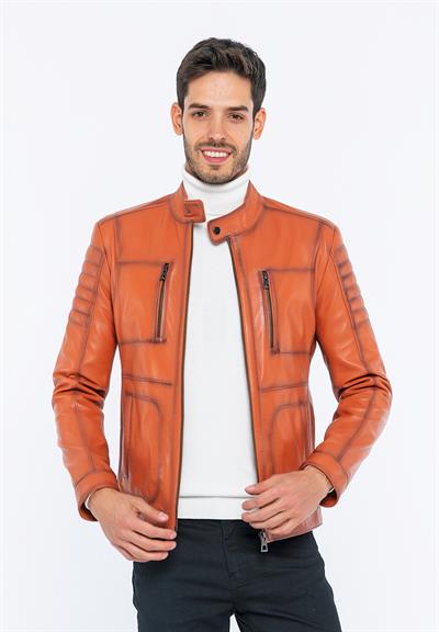 Basics And More Basics&More Men Biker Tile Leather Jacket - B3455