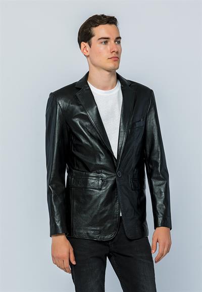 Basics And More Basics&More Men Black Leather Blazer Jacket - Eblazer