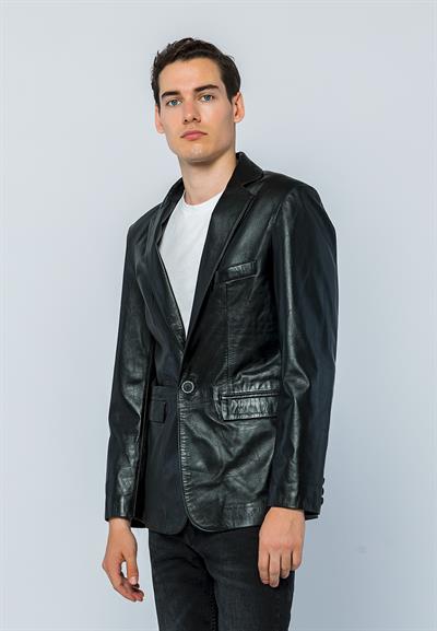 Basics And More Basics&More Men Black Leather Blazer Jacket - Eblazer