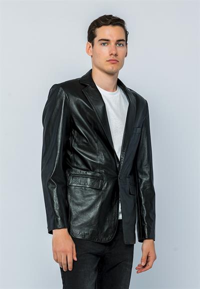 Basics And More Basics&More Men Black Leather Blazer Jacket - Eblazer