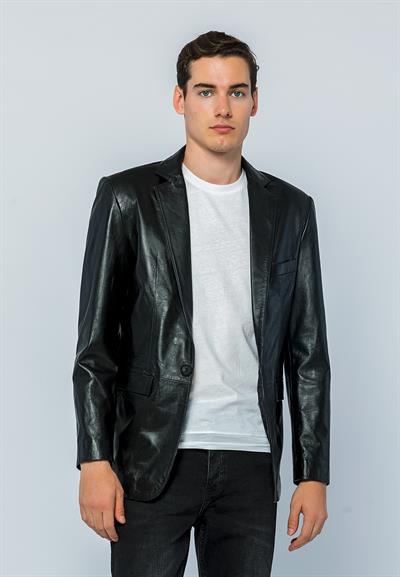 basics and more Basics&More Men Black Leather Blazer Jacket - Eblazer