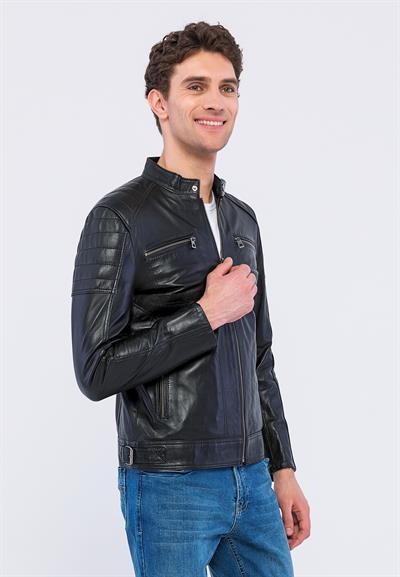 Basics And More Basics&More Men Black Leather Jacket - CMSE105