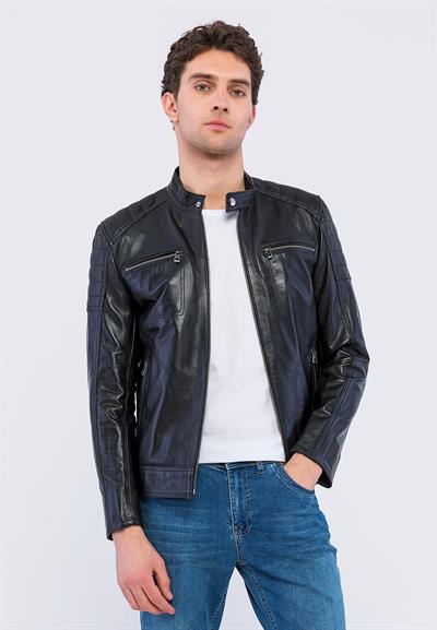 Basics And More Basics&More Men Black Leather Jacket - CMSE105