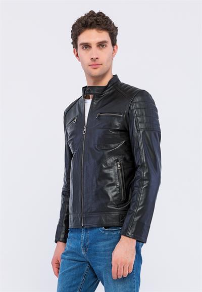 Basics And More Basics&More Men Black Leather Jacket - CMSE105