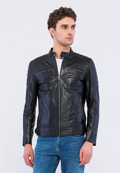 basics and more Basics&More Men Black Leather Jacket - CMSE105