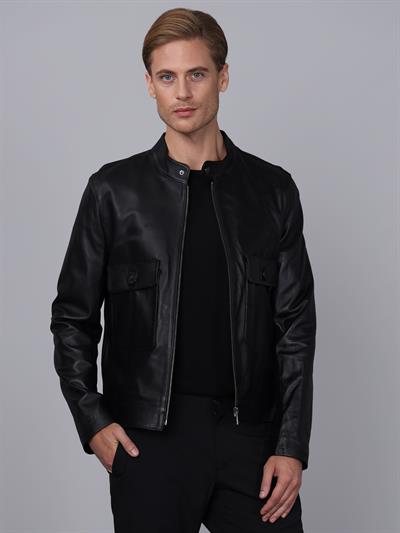Basics And More Basics&More Men Black Leather Jacket - E1021
