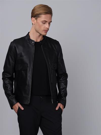 Basics And More Basics&More Men Black Leather Jacket - E1021