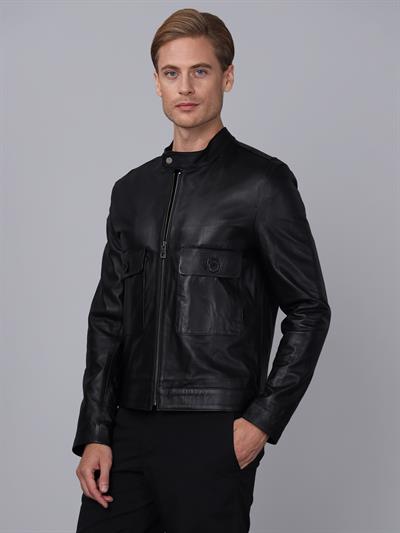 basics and more Basics&More Men Black Leather Jacket - E1021