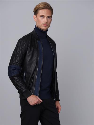 Basics And More Basics&More Men Black Leather Jacket - E130
