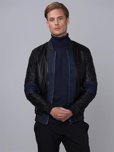 basics and more Basics&More Men Black Leather Jacket - E130