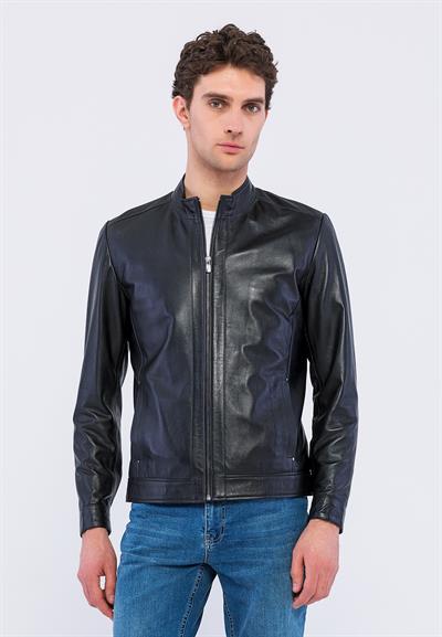 basics and more Basics&More Men Black Leather Jacket - E130