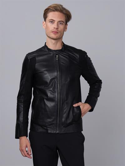 basics and more Basics&More Men Black Leather Jacket - E2020