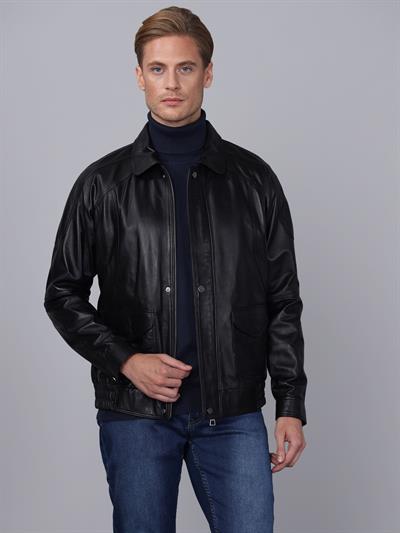 Basics And More Basics&More Men Black Leather Jacket - E344