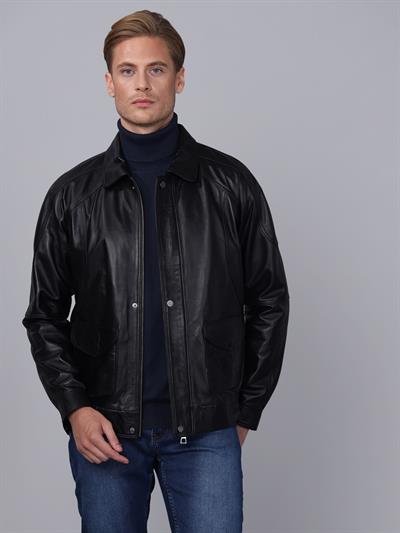 Basics And More Basics&More Men Black Leather Jacket - E344
