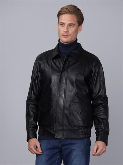 basics and more Basics&More Men Black Leather Jacket - E344