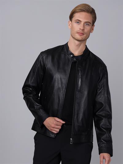 Basics And More Basics&More Men Black Leather Jacket - S5