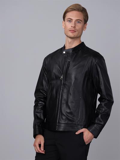 basics and more Basics&More Men Black Leather Jacket - S5