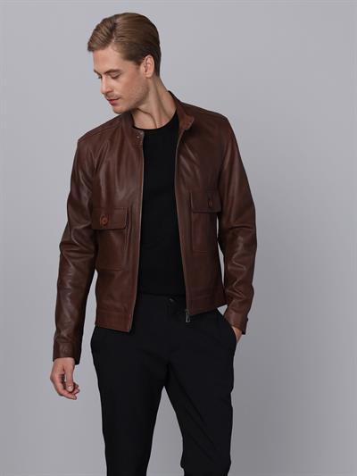 Basics And More Basics&More Men Brown Leather Jacket - E1021