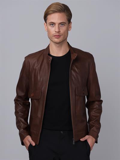 Basics And More Basics&More Men Brown Leather Jacket - E1021