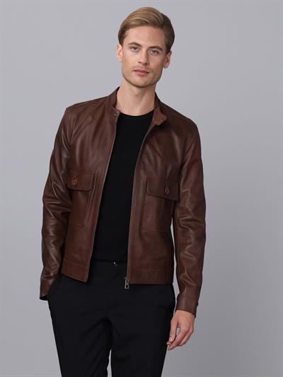 basics and more Basics&More Men Brown Leather Jacket - E1021