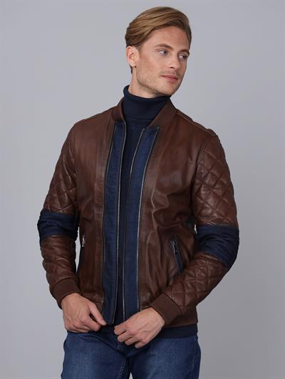 Basics And More Basics&More Men Brown Leather Jacket - E1023