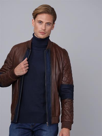basics and more Basics&More Men Brown Leather Jacket - E1023