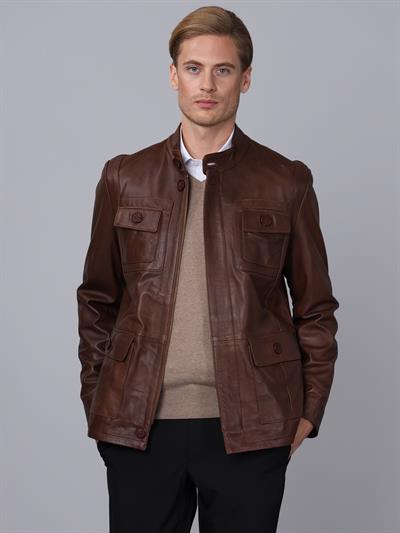 Basics And More Basics&More Men Brown Leather Jacket - SAFARI