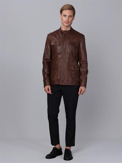 Basics And More Basics&More Men Brown Leather Jacket - SAFARI