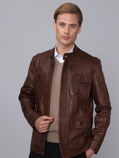 Basics And More Basics&More Men Brown Leather Jacket - SAFARI