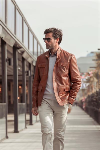 basics and more Basics&More Men Brown Leather Jacket - SAFARI