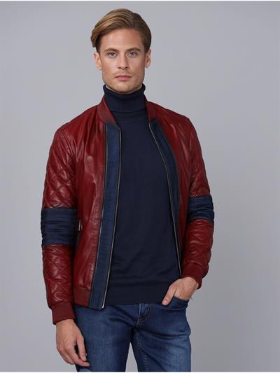 Basics And More Basics&More Men Burgundy Leather Jacket - E1023