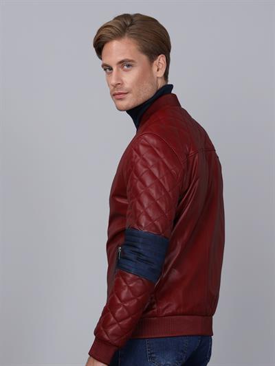Basics And More Basics&More Men Burgundy Leather Jacket - E1023