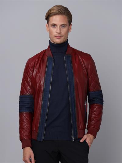 basics and more Basics&More Men Burgundy Leather Jacket - E1023