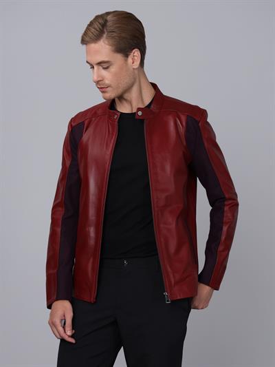 Basics And More Basics&More Men Burgundy Leather Jacket - E2020