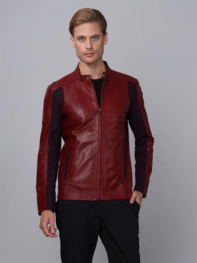 basics and more Basics&More Men Burgundy Leather Jacket - E2020