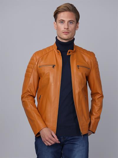 Basics And More Basics&More Men Camel Leather Jacket - CMSE105