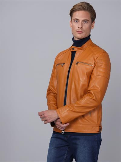 Basics And More Basics&More Men Camel Leather Jacket - CMSE105