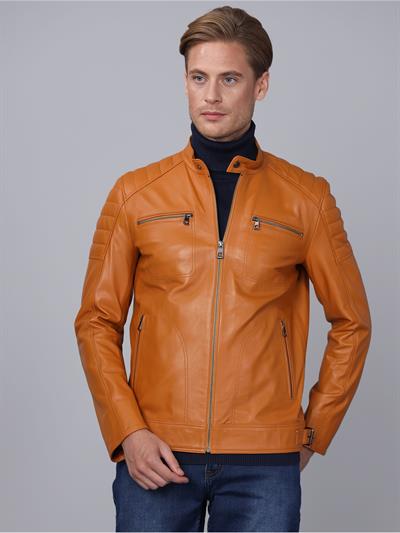 Basics And More Basics&More Men Camel Leather Jacket - CMSE105