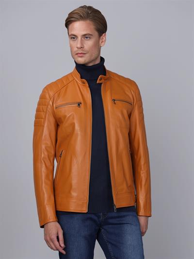 basics and more Basics&More Men Camel Leather Jacket - CMSE105