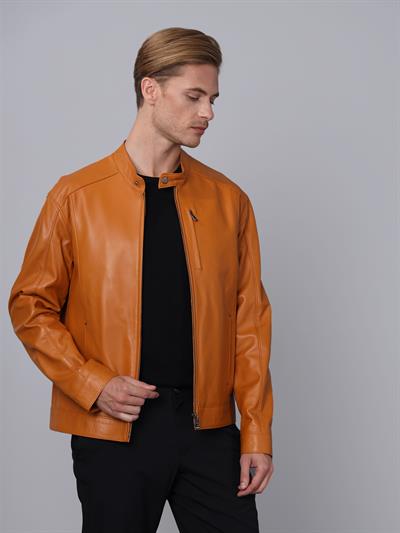 Basics And More Basics&More Men Camel Leather Jacket - S5