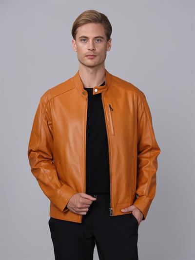 Basics And More Basics&More Men Camel Leather Jacket - S5