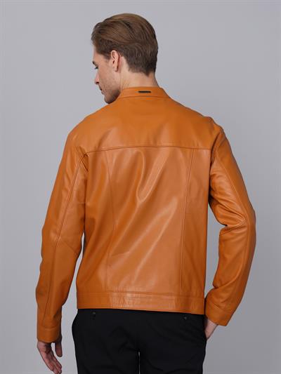 Basics And More Basics&More Men Camel Leather Jacket - S5