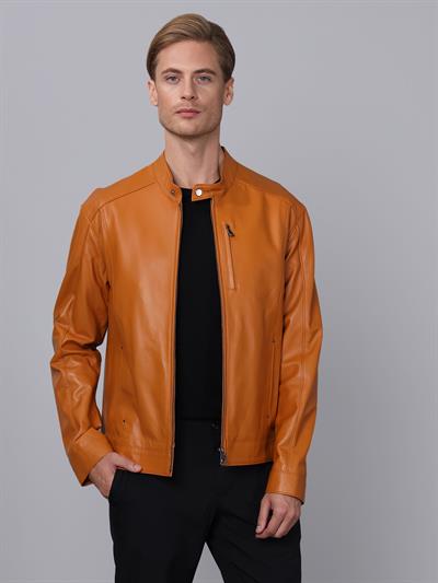 basics and more Basics&More Men Camel Leather Jacket - S5