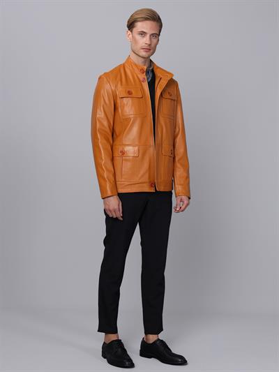 Basics And More Basics&More Men Camel Leather Jacket - SAFARI