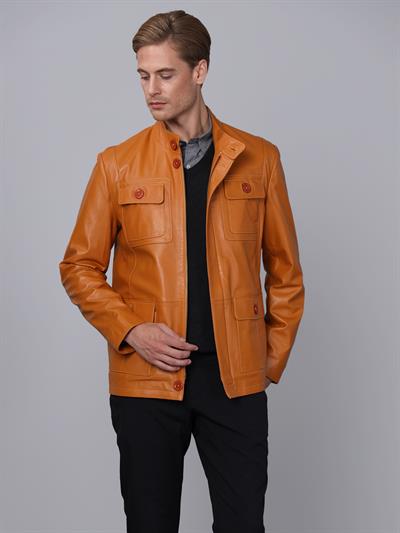 Basics And More Basics&More Men Camel Leather Jacket - SAFARI