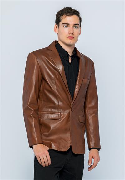Basics And More Basics&More Men Chestnut Leather Blazer Jacket - Eblazer