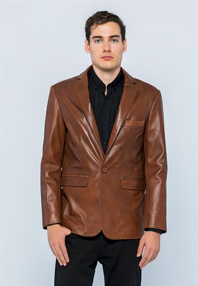 Basics And More Basics&More Men Chestnut Leather Blazer Jacket - Eblazer