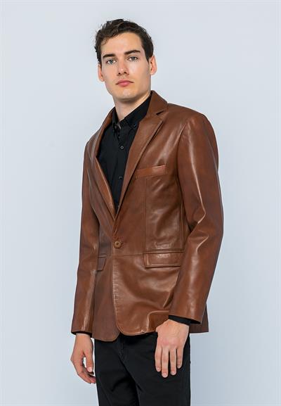 Basics And More Basics&More Men Chestnut Leather Blazer Jacket - Eblazer