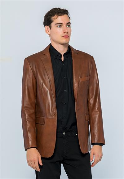 basics and more Basics&More Men Chestnut Leather Blazer Jacket - Eblazer
