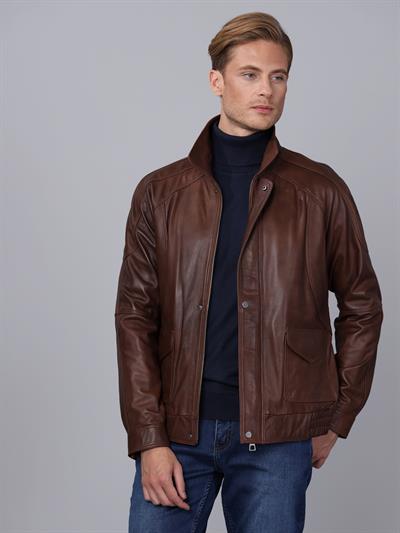 Basics And More Basics&More Men Chestnut Leather Jacket - E344